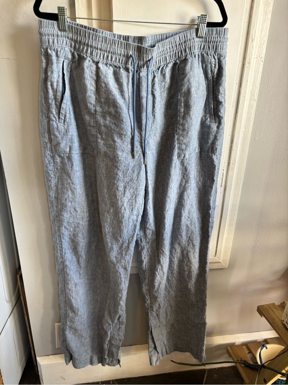 Athleta Light Blue Linen-Blend Drawstring Trousers